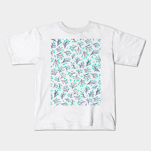 Watercolor winter flowers - indigo and aqua Kids T-Shirt by wackapacka